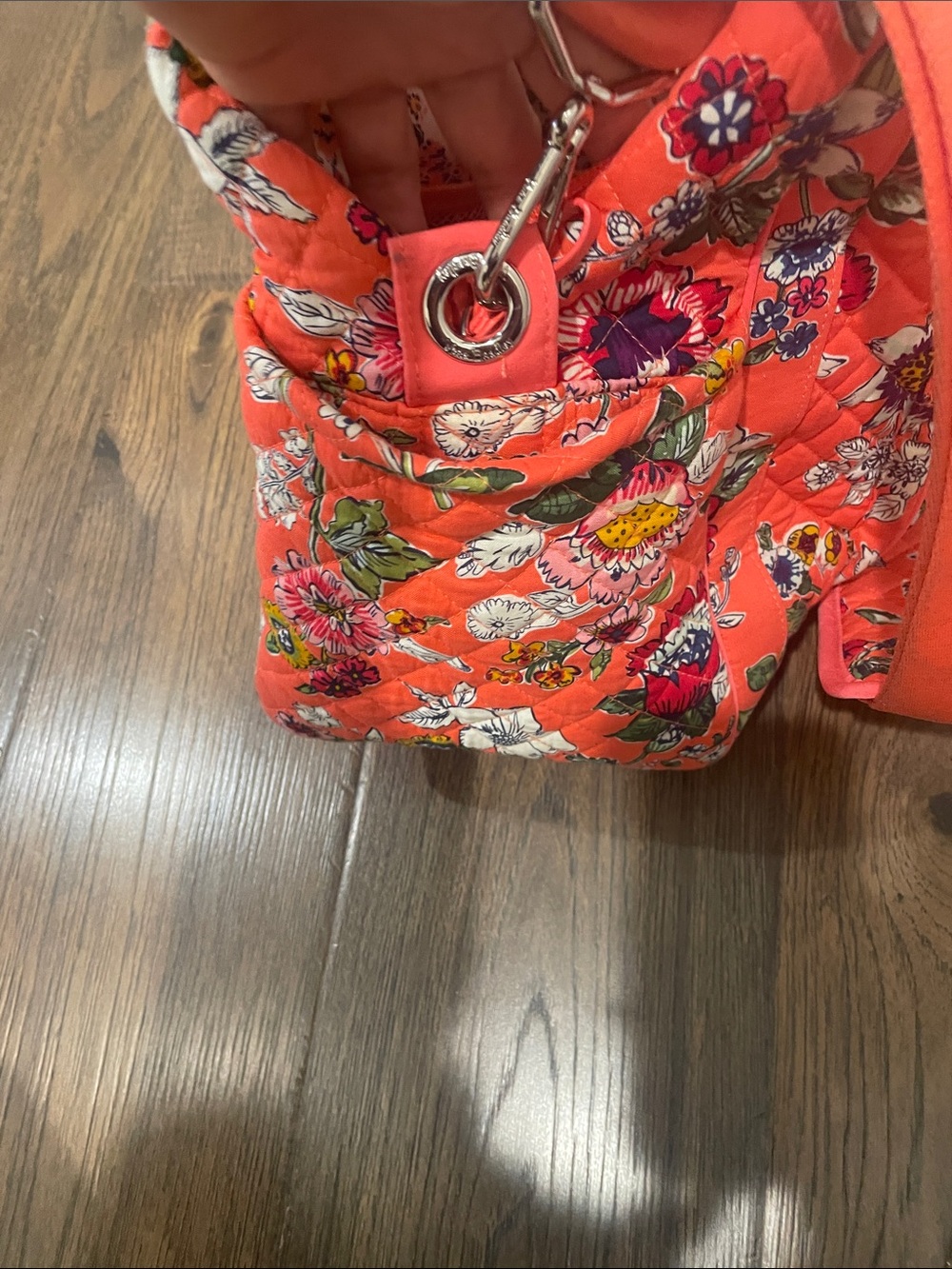 Vera Bradley Coral Floral Quilted Travel Tote w Trolley Strap - Picture 12 of 14